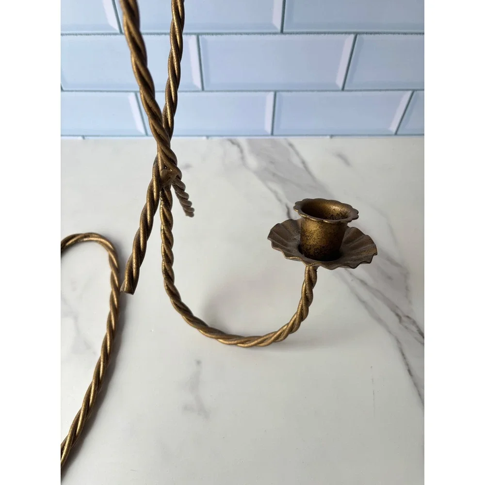 Vintage Gold Twisted Metal Wall Sconce Candle Holders Pair Loop Hollywood‎ Reg
